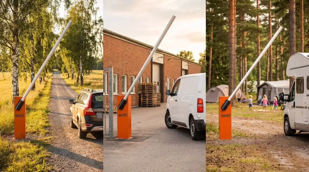 Elektrisk vägbom installerad på camping och mindre företag